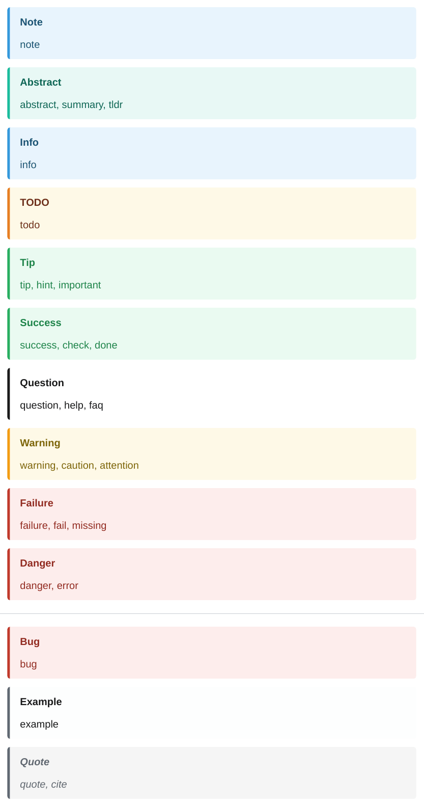 Every callout type with its colour