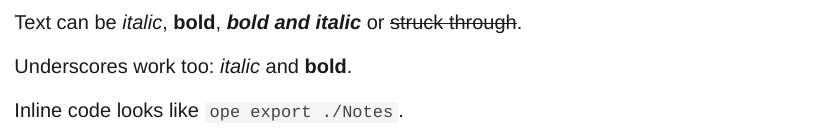 Italic, bold and struck-through text