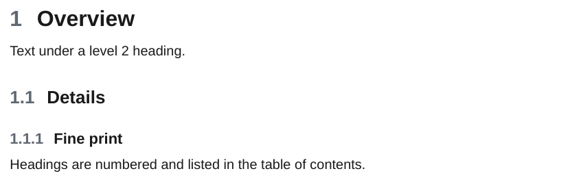 Numbered headings in the PDF