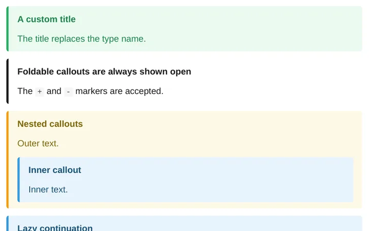 Callouts in the PDF, with titles, colours and a nested callout