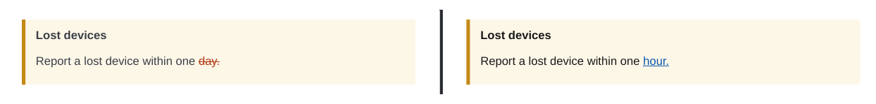 A callout with a changed word, side by side