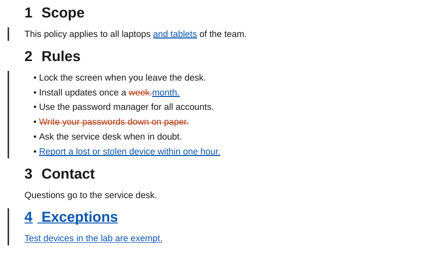 Redline of the example policy