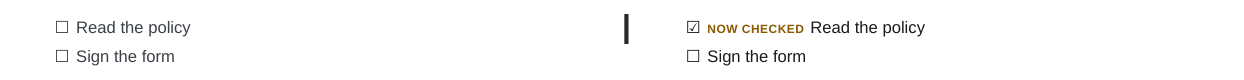 A checked task with a now checked label, side by side